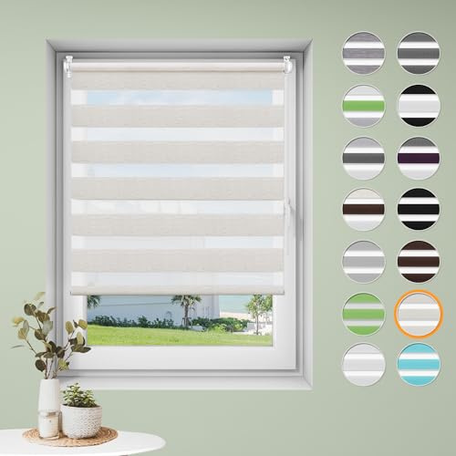 Rollos für Fenster ohne Bohren Doppelrollo Klemmfix ohne Bohren B45 x H130cm-Stoffbreite 41cm Leinen Fensterrollo innen ohne Bohren Klemmrollo Rollo Springrollos Seitenzugrollo Sonnenschutz