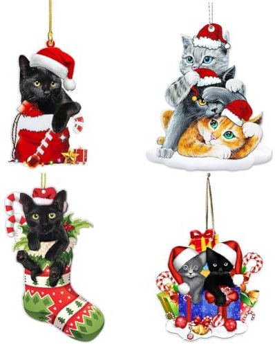 REYOK Cat Christmas Ornament Funny Cat Christmas Tree Ornaments Black Cat Ornaments Christmas Tree Hanging Black and White Cat Xmas Pendant Cute Cat Xmas Decoration Cat Christmas Decorations Keepsake