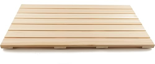 BOUMBI Extra große Hinoki-Holz-Badematte mit rutschfestem Gummi-Pad, Zypressenholz, Duschmatte (84 x 50 x 2,5 cm) (XL)