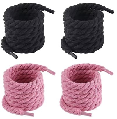 MHYMX Lacci in corda, 2 paia di lacci spessi 12 mm, neri e rosa, per scarpe Air Force 1, morbidi, lunghi 160 cm, in cotone, per scarpe da ginnastica e scuola, Rosa e nero., Taglia unica