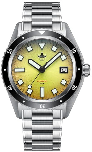 PHOIBOS Argo Herren-Automatikuhr Wasserdicht bis 200M Taucheruhr Spiral Sunray Gelb PY052F