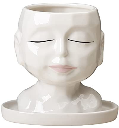 Zgehnao Face For Head Sukkulenten-Blumentopf mit Ablaufloch, für drinnen und draußen, Keramik, Kaktus-Pflanzgefäß