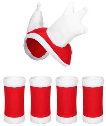 MagiDeal Weihnachtsmütze für Pferde, 4-teilig, Beinwickel für Pferde, Reitzubehör, Weihnachtsmütze für Pferde, Beinschutz für Weihnachtsfeiern, Länge 50cm