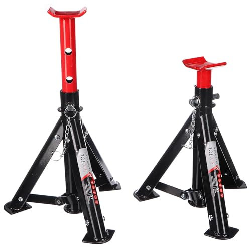 SIXTOL Mechanic Car Stand 3T - Soporte Plegable para Coche (2 Unidades, Capacidad de Carga de 3 toneladas, Altura Ajustable, Compacto y portátil)