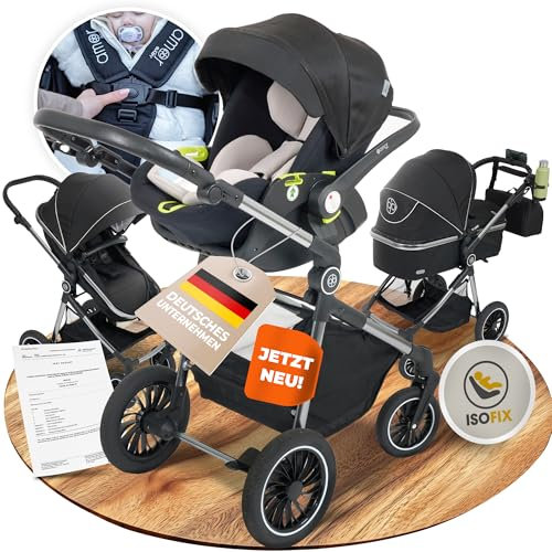 Kinderwagen 3 in 1 mit Babyschale mit fahrgestell kombi Babywagen & Autositz in einem Set kinderbuggy, kinder wagen, Stroller baby Isofix station & 5-Punkt Sicherheitsgurt buggy reisebuggy buggys
