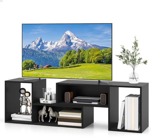 GIANTEX Fernsehschrank TV-Schrank frei kombinierbar, TV-Board Sideboard Lowboard Holz 2-teilig, Fernsehtisch für TVs bis zu 60 Zoll, Bücherregal Eckregal Aufbewahrungsregal multifunktional (Schwarz)