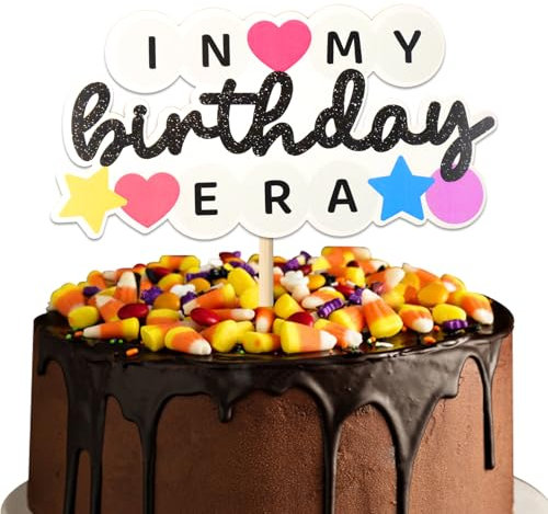 loghohu In My Birthday Era Cake Topper, Ivory, 1pc, 16cm/6.3inch, Card Stock, Bamboo Sticks, Perfect for Birthday Party, Anniversary, Concert, Wedding Reception