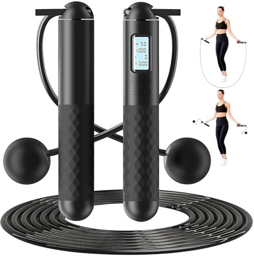 Haokelai Cordless Skipping Ropes for Adults, Cordless Jump Rope With Counter, Smart Digital Jump Rope, Weighted Skipping Rope Cordless, At Home Workout Experience Equipment for Women Men (Black)