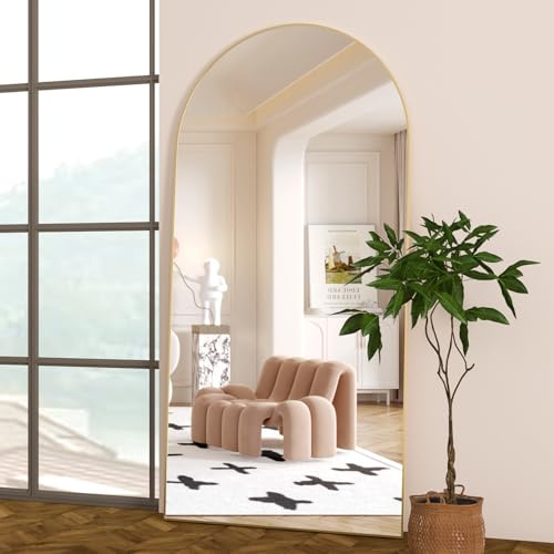 NEUWEABY Spiegel in voller Länge 193x86 cm Gewölbter Spiegel Ganzkörper Gold Stehend Bodenspiegel mit Ständer Hängend oder an die Wand gelehnt für Schlafzimmer Eingang, Wohnzimmer