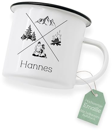 ABENTEUERNAH Emaille Tasse Papa personalisiert, Camping Becher mit Namen | Outdoor Wandertasse für Männer zum Vatertag, Fahrrad Kaffeetasse Angler und Camper, Bergliebe Geschenke Radfahrer Klettern