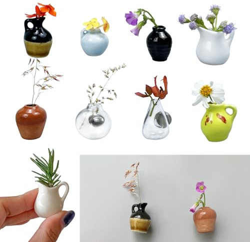 Mini Keramik Vase Magnete,3D Magnetic Keramik Blumenvasen,Cute Mini Bud Vases Magnetic,for Refrigerator Decoration Kitchen Locker Kitchen Office (8PCS)