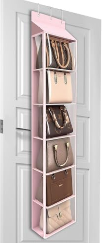 Lirex Geldbörsen-Organizer, 6 Taschen Handtaschen-Organizer mit Reißverschluss zum Aufhängen, für Schals, Hüte und Leggings, 40 x 14.5 x 173 cm, Rosa