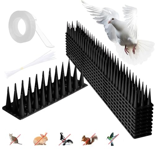 Hillylolly Taubenabwehr Vogelabwehr, 10 Stück Taubenabwehr Spikes Kunststoff, 43cm Taubenabwehr Katzen Spikes, 3 reihig, Taubenschutz Spikes für Dachbalken, Zaun, Fensterbank, Balkon, Schwarz