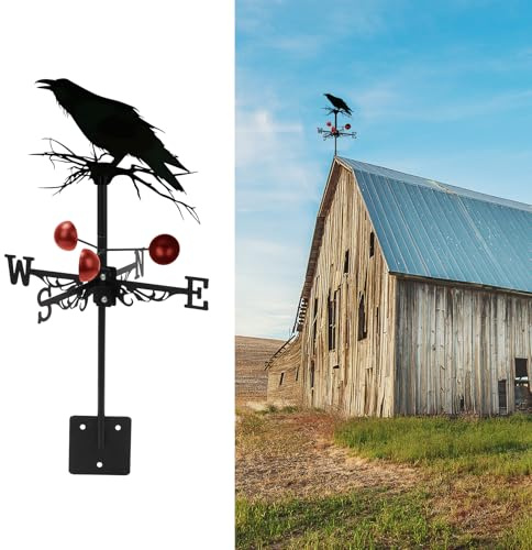 Stainless Steel Weather Vane,Rooster Metal Weathervanes, Vane Metal Wind Spinners for Outdoor Decor,Weathervane with Easy Install for Gardens and Sheds, Garden Spinners, Garden Decor, Witch (Crow)