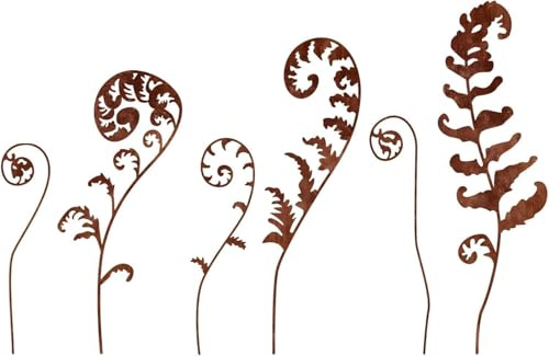 Gartenstecker Rost Blumen Gartendeko für Draußen Wetterfest Rostige Metall Blumenstecker Rostdeko Roststecker Garten Pflanzenstecker Metallstecker Rost Deko für Rasen Hof Balkon Blumentopf (B/6PCS)