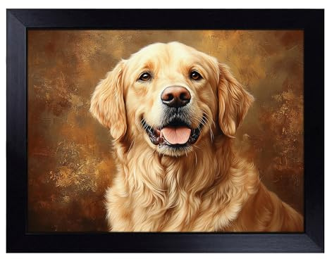 Lap Tray with Bean Bag Cushion, A Golden Retriever Dog | Handmade in the UK, Raised Wooden Edge, Padded Cushion, Heat-Resistant Wipe-Clean Surface, for Meals, Laptops and Crafts
