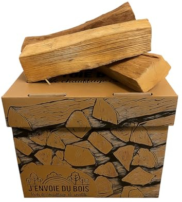 J'ENVOIE DU BOIS - Bois de Chauffage 30cm - Joli Carton de 25 litres - Bûches Extra sèches (étuvées) - Poêle, Insert cheminée, brasero, Barbecue, Four à Pizza - Mélange Bois durs (hêtre, chêne, frêne)