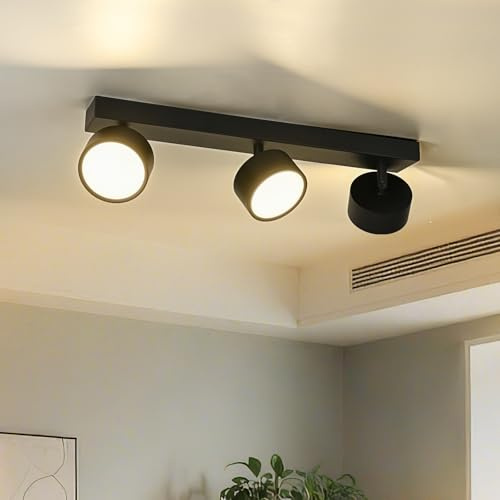 Doughelec 3-flammig LED Deckenlampe Schwarz 18W Schwenkbar Deckenleuchte | Doughelec Deckenstrahler LED Warmweiß | LED Deckenspot Modern Wandlampe Lampe für Wohnzimmer Flur Schlafzimmer Küche