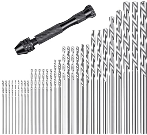 cobee 31 Pcs Hand Drill Bit Set, Micro Twist Drill Bits with 0.5-3mm Precision Pin Vise Drills Precision Pin Vise Hand Drills Set for Delicate Manual Work Craft Carving DIY Woodworking