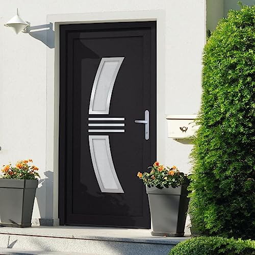 Porta d'ingresso in PVC antracite 98 x 208 cm con chiusura a 5 punti e vetri isolanti per sicurezza e durata, cerniere regolabili, soglia in alluminio, rinforzo in acciaio,