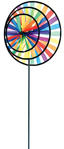 HQ Design Windspiration - Magic Wheel, UV-beständige und wetterfeste Windspiel Deko für Garten, Terrasse und Balkon, inklusive Standstab (Triple Rainbow)