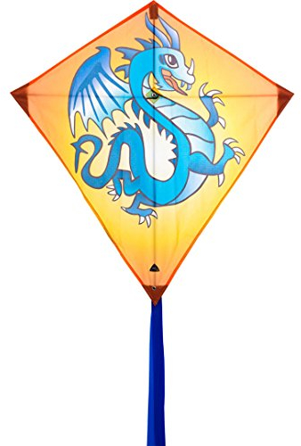 HQ Eddy Dragon Kinderdrachen Drachen Flugdrachen Einleiner Drachen zum steigen Lassen, wenig Wind, ab 5 Jahre, 68x68cm und 200cm Drachenschwanz inkl. 17kp Polyesterschnur 40m auf Spule, 2-5 Beaufort