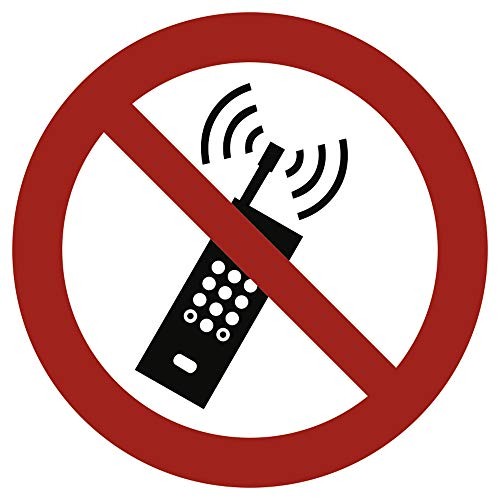 Dreifke Aufkleber Mobilfunk verboten gemäß ASR A1.3 / DIN 7010, Folie selbstklebend 20 cm Ø, wetterfest