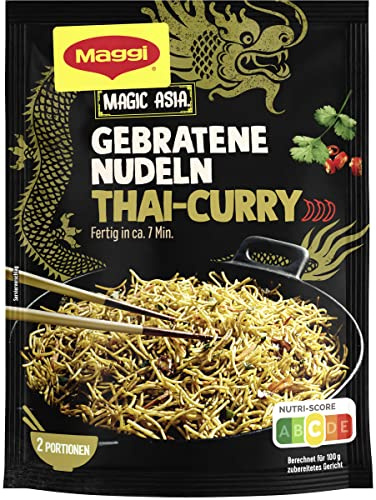MAGGI Magic Asia Gebratene Nudeln Thai Curry, asiatisches Fertiggericht, Instant-Nudeln, mit Gemüse & cremiger Kokosmilch, scharf gewürzt, 1er Pack (1 x 130g)