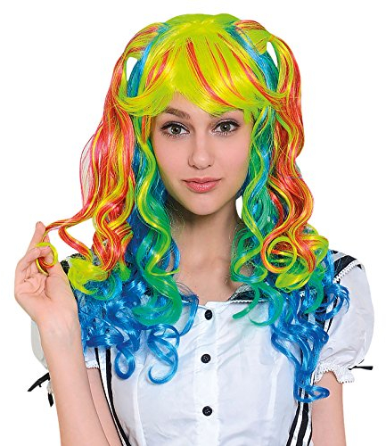 Multicolor Manga Girl Perücke Curly für Erwachsene zum Cosplay Anime Kostüm