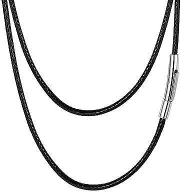 FaithHeart Herren Lederkette 2mm 55cm mit Verschluss aus Edelstahl Farbe Silber Schwarz