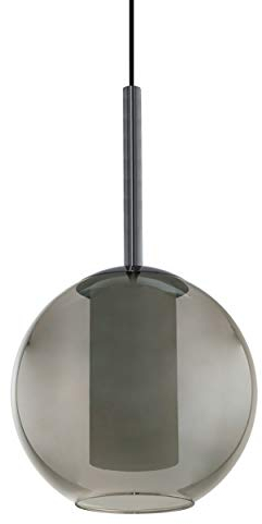 EGLO Pendelleuchte Tindari, 1 flammige Hängelampe, Hängeleuchte aus Metall in Nickel-Nero und Glas in Schwarz-Transparent, Esstischlampe, Wohnzimmerlampe hängend mit E27 Fassung