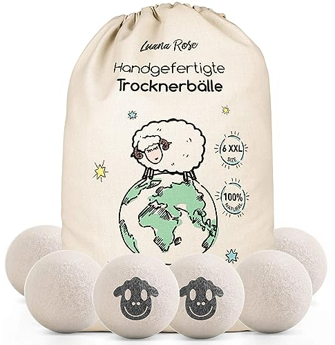 Launa Rose Boules pour Sèche-Linge – L’adoucissant Naturel en 100% Laine de Mouton - Balles de Séchage pour Vestes – Boules de Séchage en Laine Adoucissant Duvet – Boules en Feutre XXL (Lot de 6)