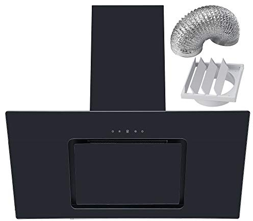 Cookology VER905BK 90cm Black Angled Glass Cooker Hood, Touch Controls & Ducting