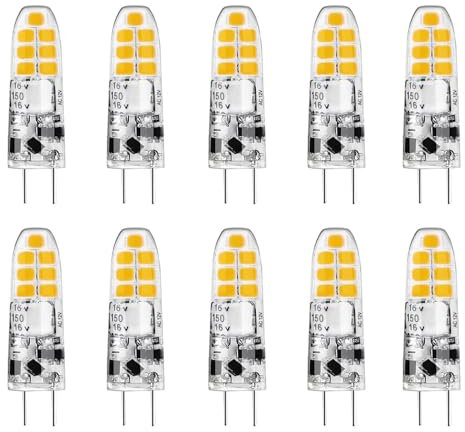 HUAMu G4 LED, 3W LED Leuchtmittel ersetzt 30W Halogen, Warmweiß 3000K, 200LM, 360°, Kein Flackern, nicht dimmbar, Stiftsockellampe 12V AC/DC, Unterbauleuchten, Dunstabzug, 10er Pack