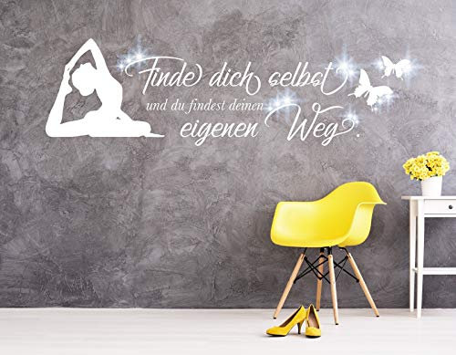 tjapalo® pkm536 wandtattoo Yoga Wandaufkleber Yogastudio Wandspruch Yoga Finde dich selbst Sport Beauty Salon Aufkleber mit Kristallen, Größe: B58xH20cm, Farbe: gold