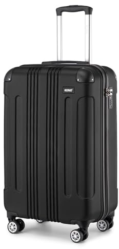 KONO Handgepäck Trolley Koffer 55cm Leicht Hartschalenkoffer Reisekoffer mit 4 Rollen, 55x35x20cm, 33Liter, Zwillingsrollen Rollkoffer, ABS Hartschale (Schwarz, M(55cm - 33L))