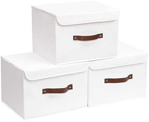 Yawinhe 3 Stück Aufbewahrungsbox aus Stoff, Faltbare Stoffboxen, Waschbare, für Schlafzimmer, Kleideraufbewahrung, 45x30x30cm, Weiß, SNK018WL-L