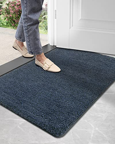 DEXI Schmutzfangmatte,rutschfeste Fußmatte für Innen und Außen,Waschbar Eingangsteppich Saugstarke Türmatte - Sauberlaufmatte 60 x 90 cm,Blau-schwarz