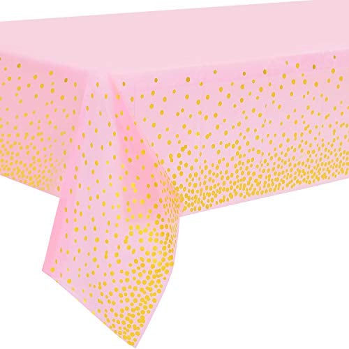 Party-Tischdecke für rechteckigen Tisch, rechteckige Tischdecke mit goldfarbenen Punkten, für Geburtstagsparty, Junggesellinnenabschied, Mädchengeburtstag und Babyparty, Brautparty, 137 x 274 cm, 2