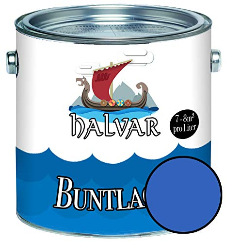 Halvar Barniz para madera y metal mate azul RAL 5000-5024, para madera, interior y exterior, resistente a la intemperie, protección de larga duración perfecta (1 L, RAL 5015 azul cielo)