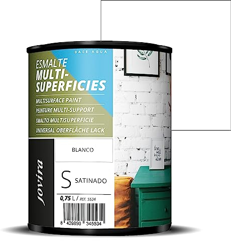 JOVIRA PINTURAS Esmalte Multisuperficies al Agua Satinado. Decora y protege superficies de difícil adherencia. (750 Mililitros, Blanco)