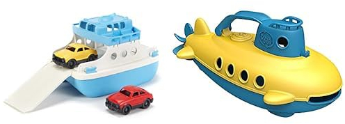 Green Toys Ferry Boat with Mini Cars Bathtub Toy, Blue/White & Submarine, Blue