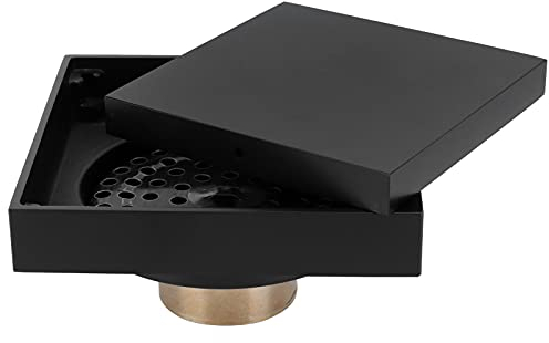Scarico a Pavimento Quadrato Nero per Doccia, Scarico a Pavimento in Rame Antiodore con Filtro a Copertura Rimovibile, per Cucina Bagno Balcone 10x10 Cm