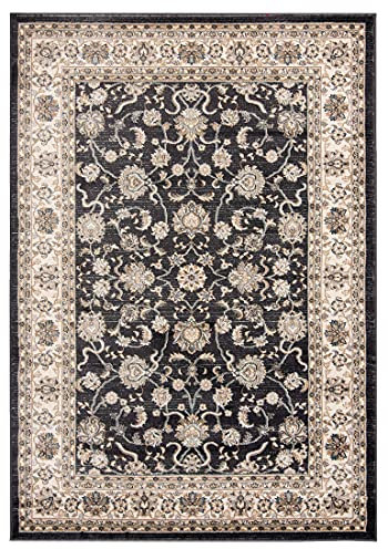 Mazovia Traditioneller Orientalischer Teppich mit Blumen - Weich Teppich für Wohnzimmer, Esszimmer - ÖKO-TEX Wohnzimmerteppich - Teppiche - Schwarz Beige - 80 x 150 cm