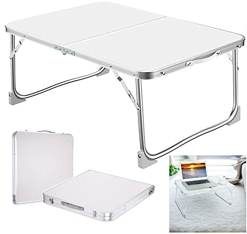 2ft Small Folding Table Laptop Bed Table, Portable Lap Standing Desk Foldable Sofa Breakfast Tray Table, Lightweight Aluminium Folding Camping Picnic Table for Outdoor Garden BBQ Party, 60x40x26cm