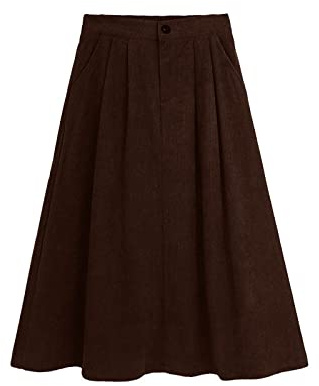 Gonna Lunga Invernale Nera - Vita Alta Elasticizzata A Coste In Velluto Con Tasche - Midi Al Ginocchio Da Donna - Maxi Chic A Trapezio Ombrello, Caf