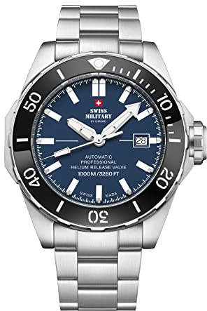 Swiss Military by Chrono Herren Uhr Armbanduhr Automatik Uhrwerk mit Edelstahl Metallarmband Analoge Herrenuhr Silber Schwarz SMA34092.02