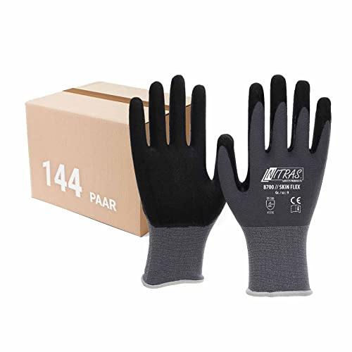 NITRAS Skin-Flex Strickhandschuhe 8700-144 Paar - hohes Tastempfinden, Montagearbeiten, hervorragender Nass- und Trockengriff, Größe:11