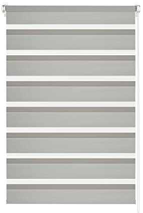 Gardinia Doppelrollo EASYFIX, Duo-Rollo, Seitenzugrollo, Transparente und blickdichte Streifen, Stufenlos verstellbar, 90 x 220 cm, Hellgrau