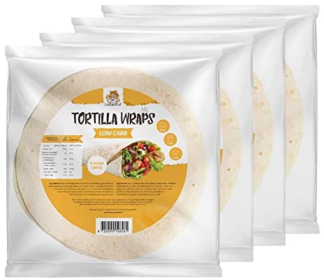 Lowcarbchef - High Protein Tortilla Wraps - 6 Wraps á 40 g - 4er Pack (4x240 g) - Low Carb & Keto - Nur 4,4 g Kohlenhydrate pro Wrap